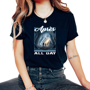 Apres All Day Ski Icy Crystal Cave Mountain Secret Frosty Floor Skier - Unisex T-Shirt - Black