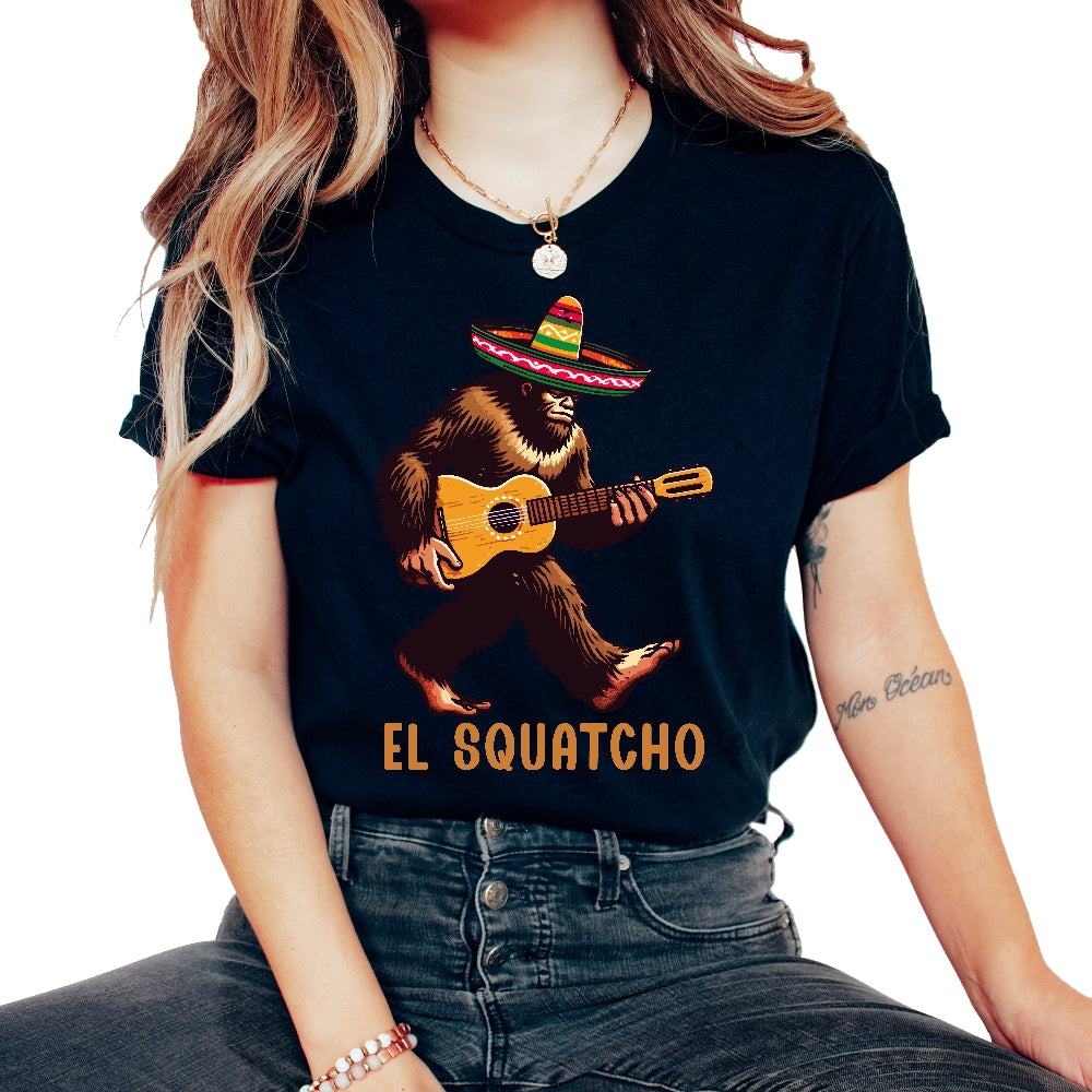 El Squatcho Bigfoot Guitar Mexican Mexico Cinco De Mayo T Shirt - Unisex T-Shirt - Black