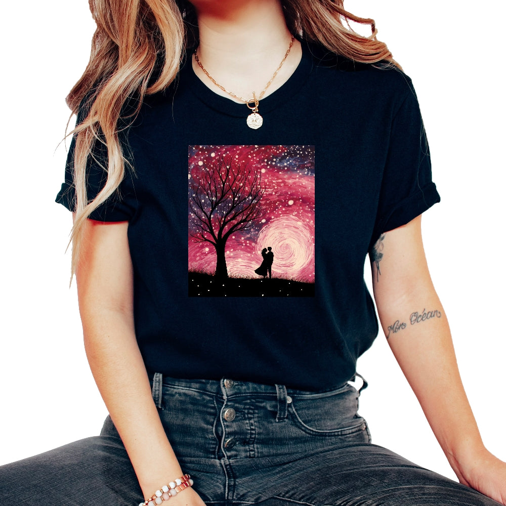 Valentine's Starry Night Shirt Romantic Sky Art Tee Love Under the - Unisex T-Shirt - Black
