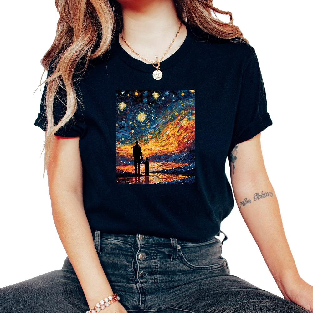 Father's Day Starry Night Shirt Guiding Stars Art Tee Journey of - Unisex T-Shirt - Black