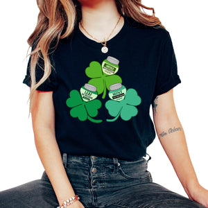 Nurse Shirt, Emerald Leaf Mint Four Leaf Clover Tee, St. Patrick's - Unisex T-Shirt - Black