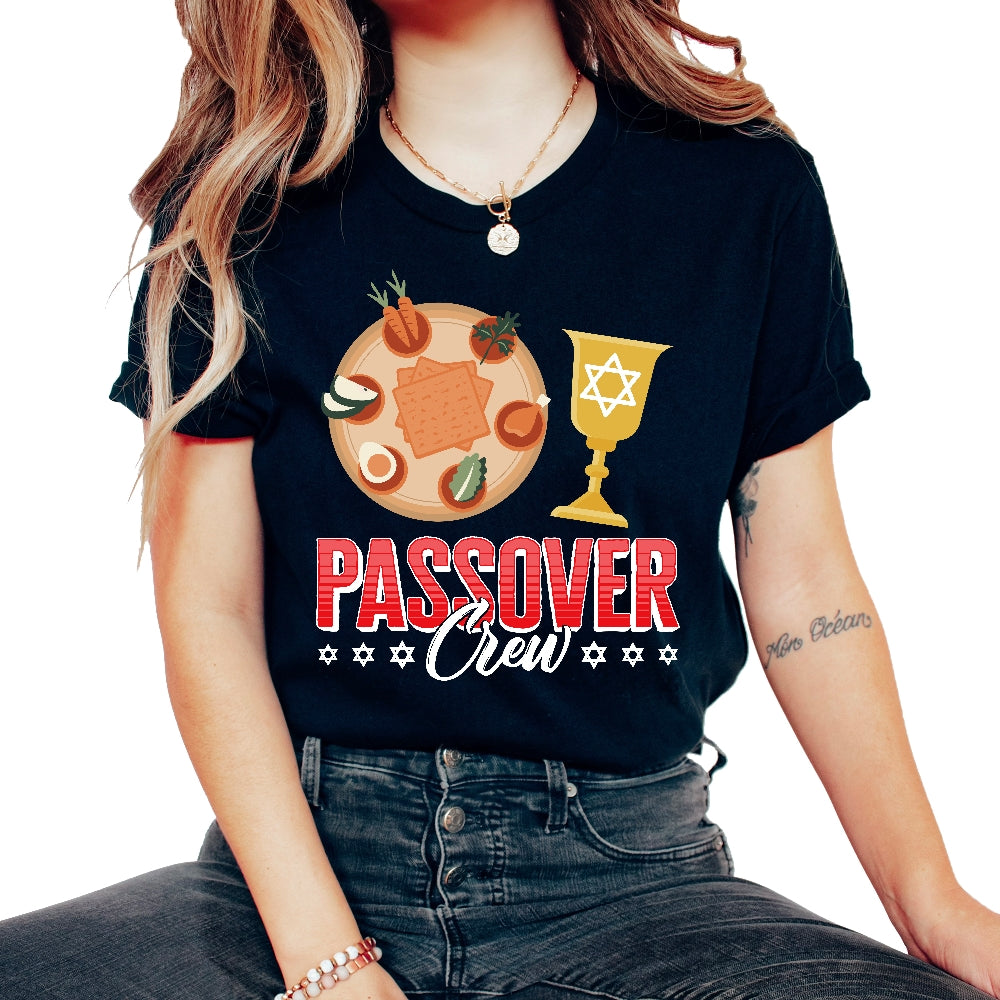 Happy Passover Shirt, Passover Crew Seder Plate And Wine Cup Tee, - Unisex T-Shirt - Black