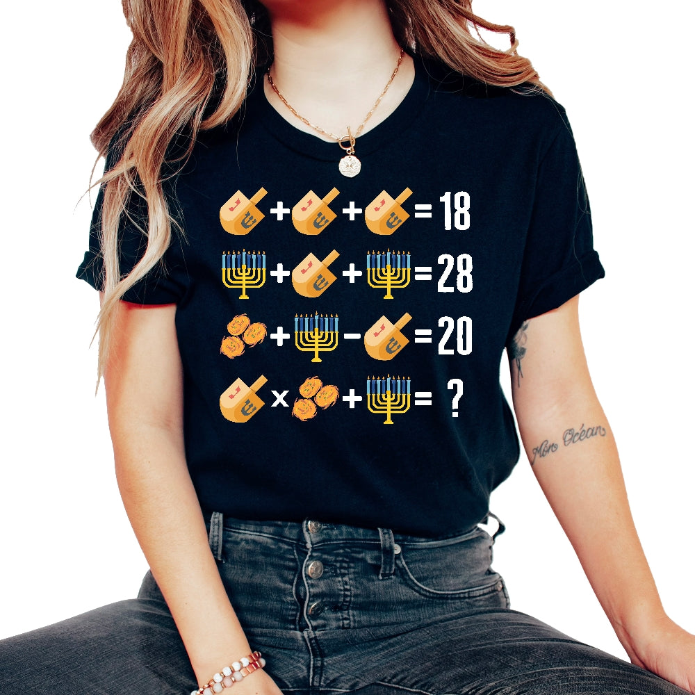 Math Shirt, Math Order Of Operations Dreidel Menorah Latke Tee, - Unisex T-Shirt - Black