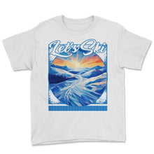 Load image into Gallery viewer, Let’s Ski Abstract Alpine Art Gradient Glades Geometric Skiing - Youth Tee - White
