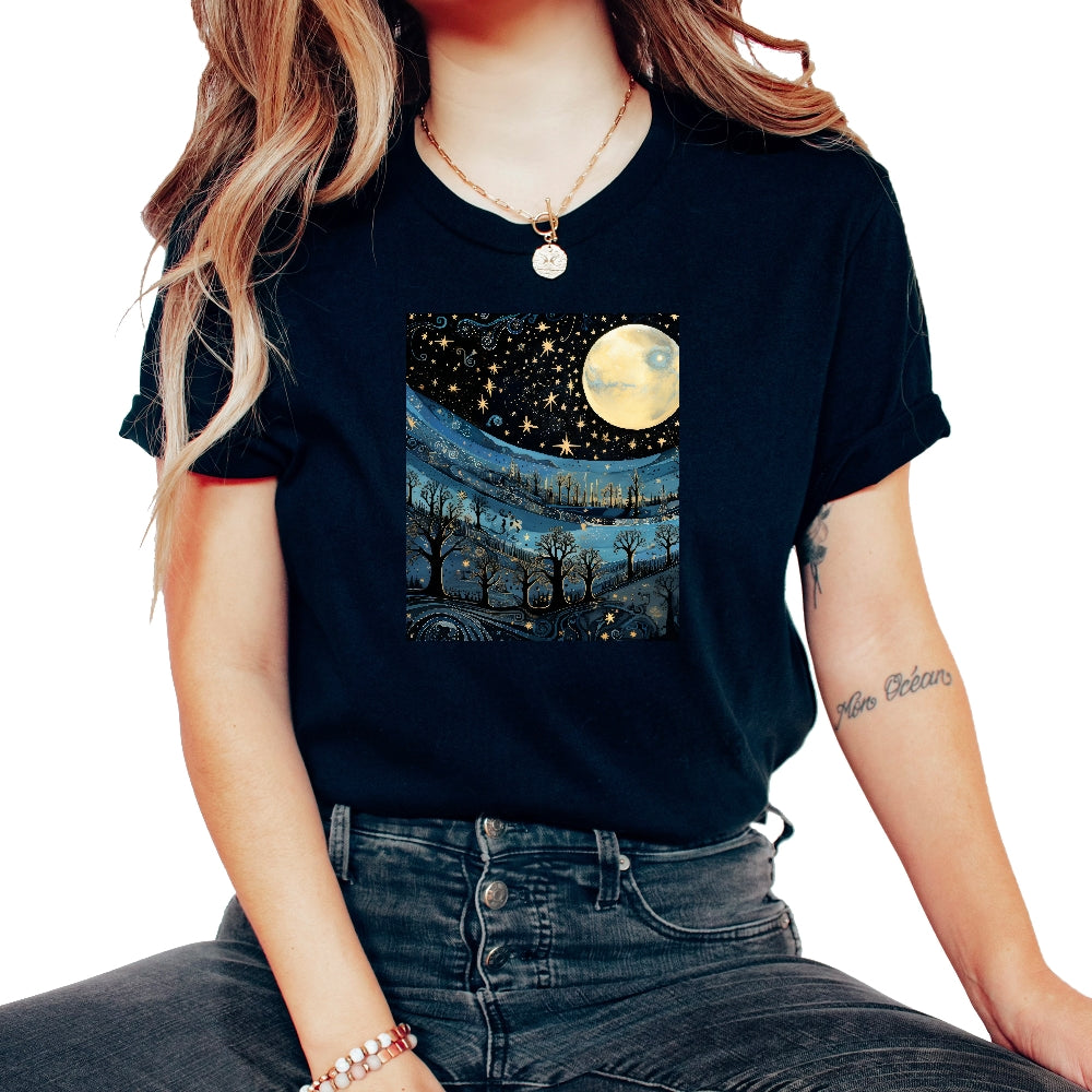 Moon Cycle Starry Night Shirt Phases Of Brilliance Tee Lunar Symphony - Unisex T-Shirt - Black