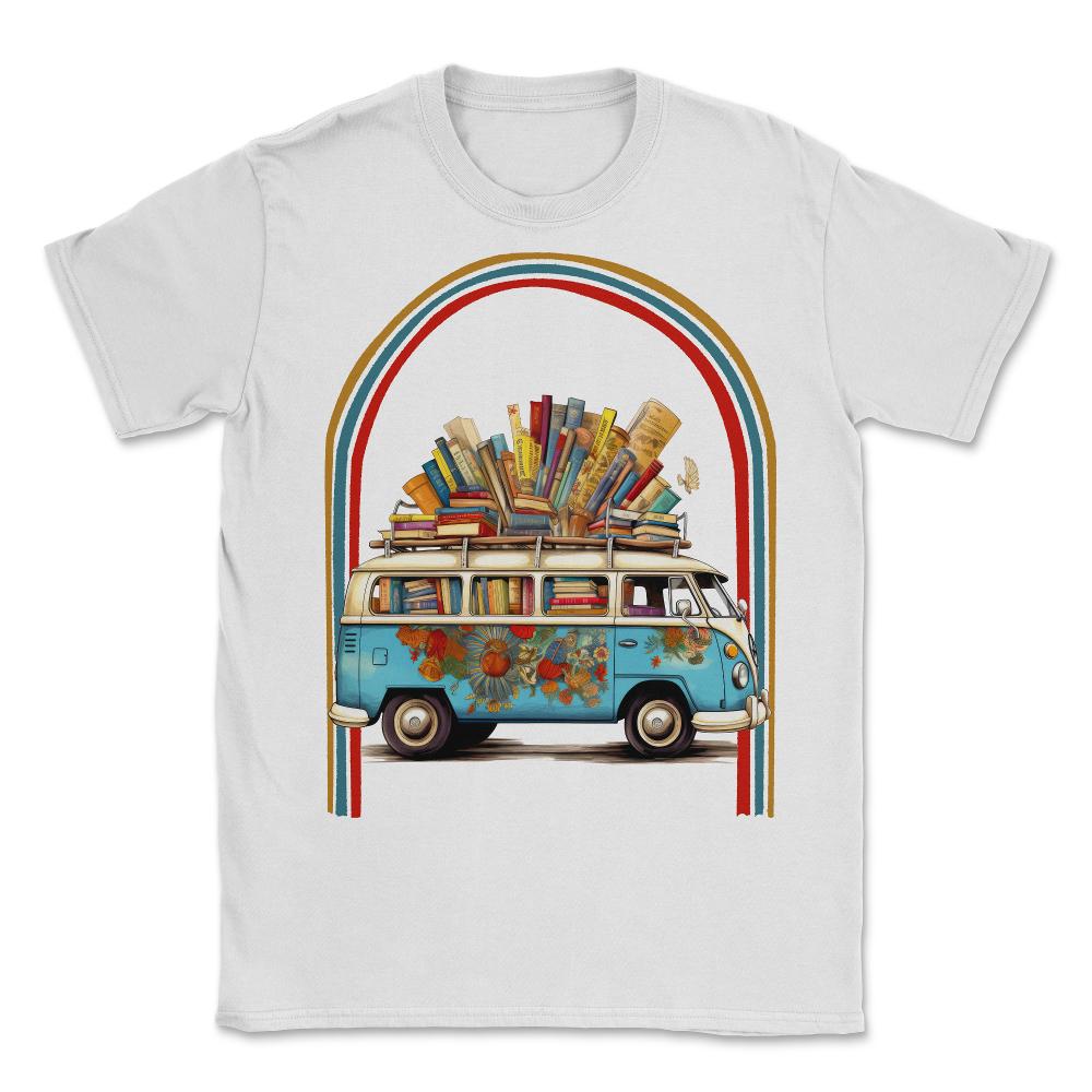 Books Reading English Teacher Hippie Van Retro - Unisex T-Shirt - White