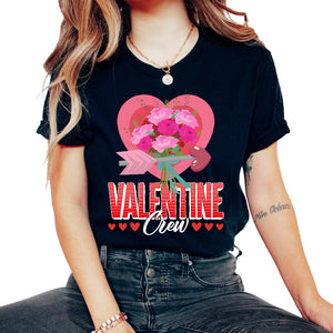 Valentine Shirt, Valentine Crew Heart Arrow Floral Tee, Happy - Unisex T-Shirt - Black
