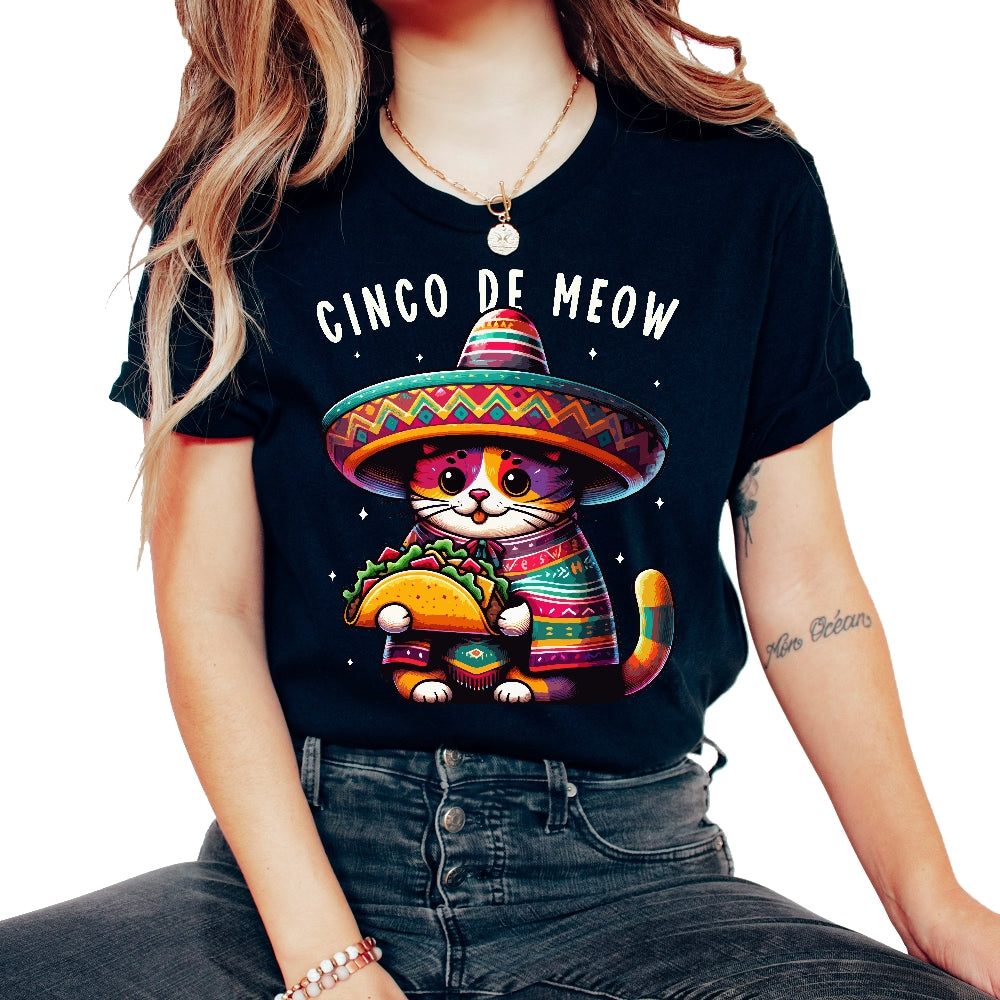 Cinco De Meow Cat Mexico Mexican Cinco De Mayo T Shirt - Unisex T-Shirt - Black