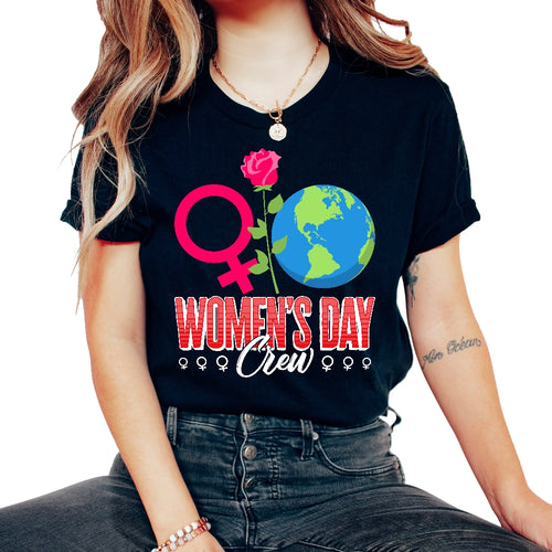 International Women's Day Shirt, Women's Day Crew Rose Female Symbol - Unisex T-Shirt - Black