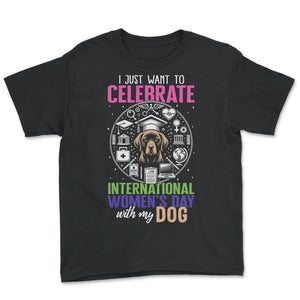 Feminist Shirt, International Women's Day With My Dog Tee, Girl Power - Youth Tee - Black
