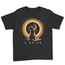 Load image into Gallery viewer, 04 08 24 Cat Selfie Solar Eclipse T Shirt - Youth Tee - Black
