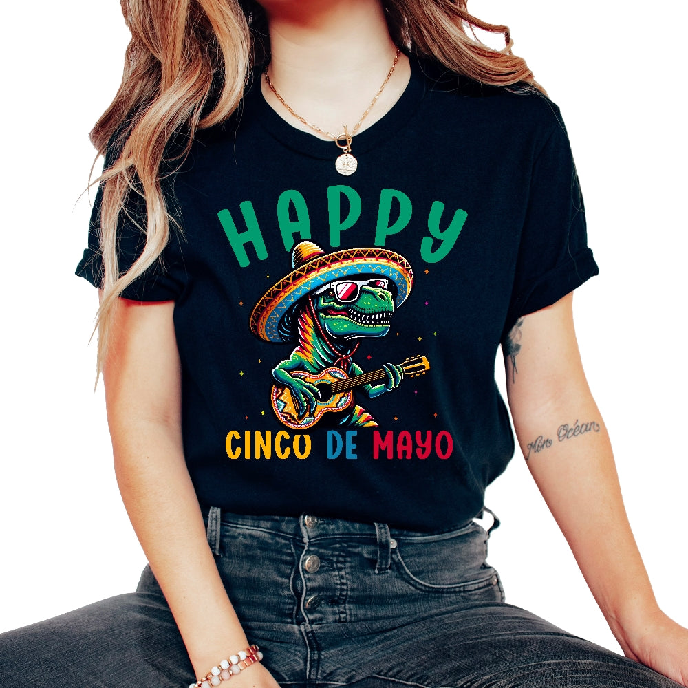 Happy Cinco De Mayo Trex Sombrero Guitar Mexican Mexico Cinco De Mayo - Unisex T-Shirt - Black