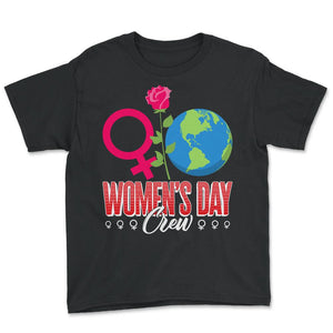International Women's Day Shirt, Women's Day Crew Rose Female Symbol - Youth Tee - Black