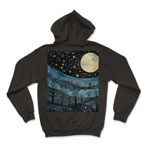 Moon Cycle Starry Night Shirt Phases Of Brilliance Tee Lunar Symphony - Hoodie - Black