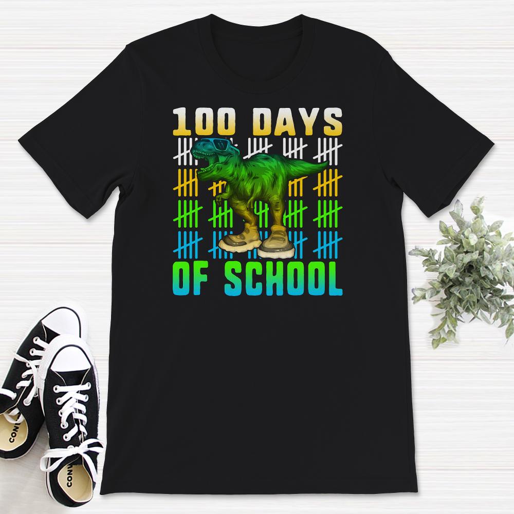 100 Days Of School Shirt, 100 Days Of School Dinosaur T-Rex Tee,