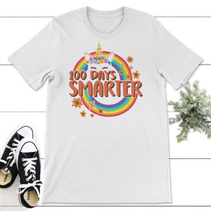 100 Days Smarter, Funny 100 Days School Unicorn Tee, Teacher And