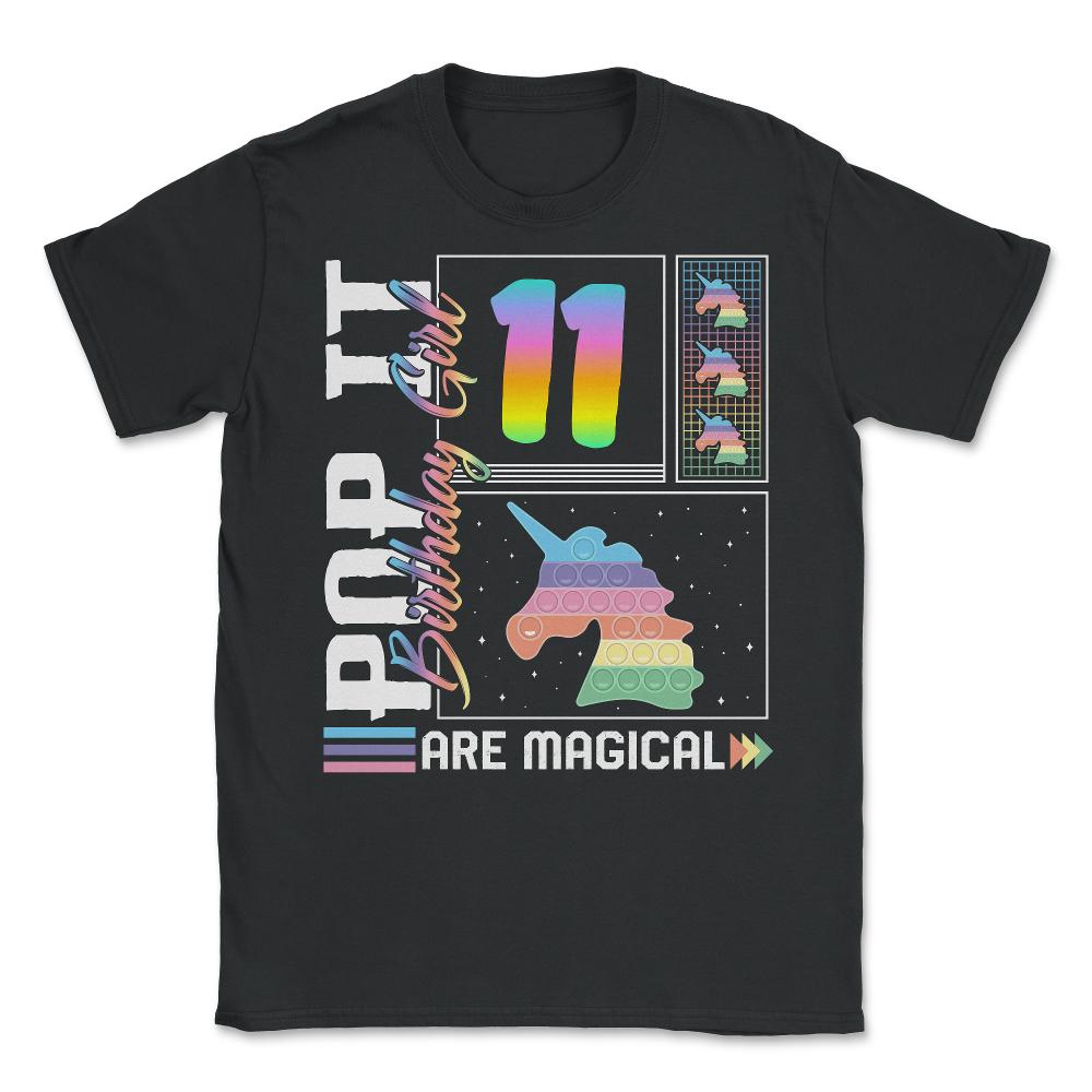 11th Birthday Girl Unicorn Cute Tee, Pop Birthday Party Theme Costume - Unisex T-Shirt - Black