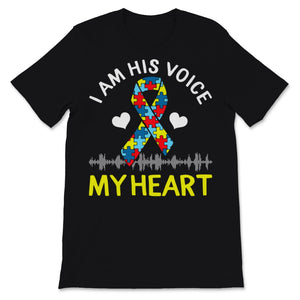 I Am His Voice He Is My Heart Shirt Autism Awareness Gift Ribbon
