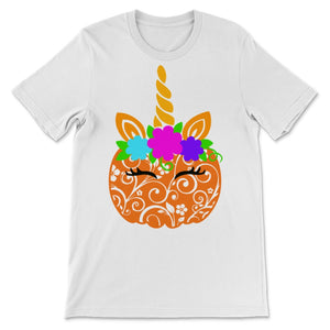 Cute Unicorn Pumpkin Flowers Magical Colorful Halloween Gift For