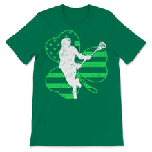 Load image into Gallery viewer, St Patrick&#39;s Day Lacrosse Player Shamrock Shape Green US American
