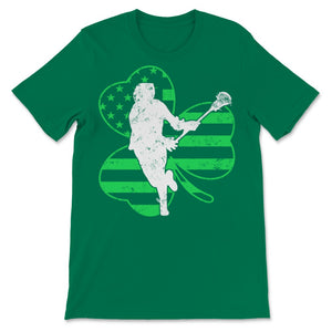 St Patrick's Day Lacrosse Player Shamrock Shape Green US American