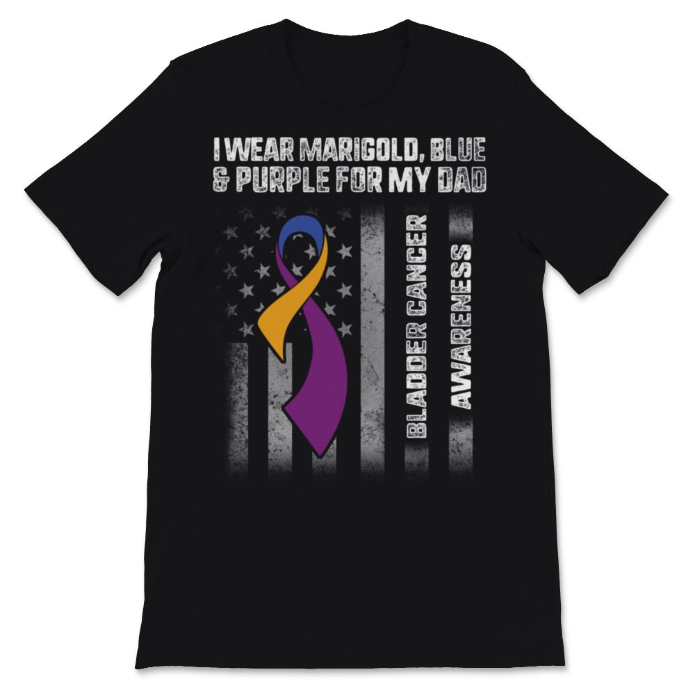 Bladder Cancer Awareness I Wear Marigold Blue And Purple Ribbon