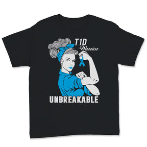 T1D Warrior Unbreakable Strong Woman Type 1 Diabetes Awareness Blue
