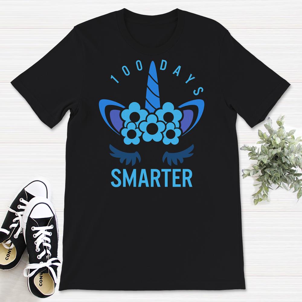 100 Days Smarter, Funny 100 Days School Unicorn Tee, Teacher And