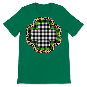 St Patrick's Day Shamrock Leopard Buffalo Plaid Pattern Print Green