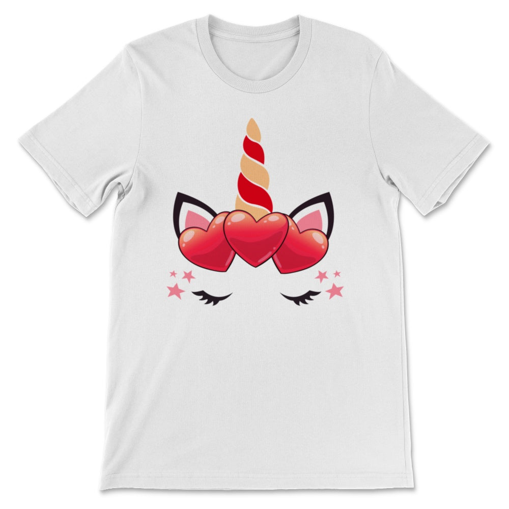 Cute Unicorn Face Valentine's Day Shirt Red Hearts Gift For Her Girls