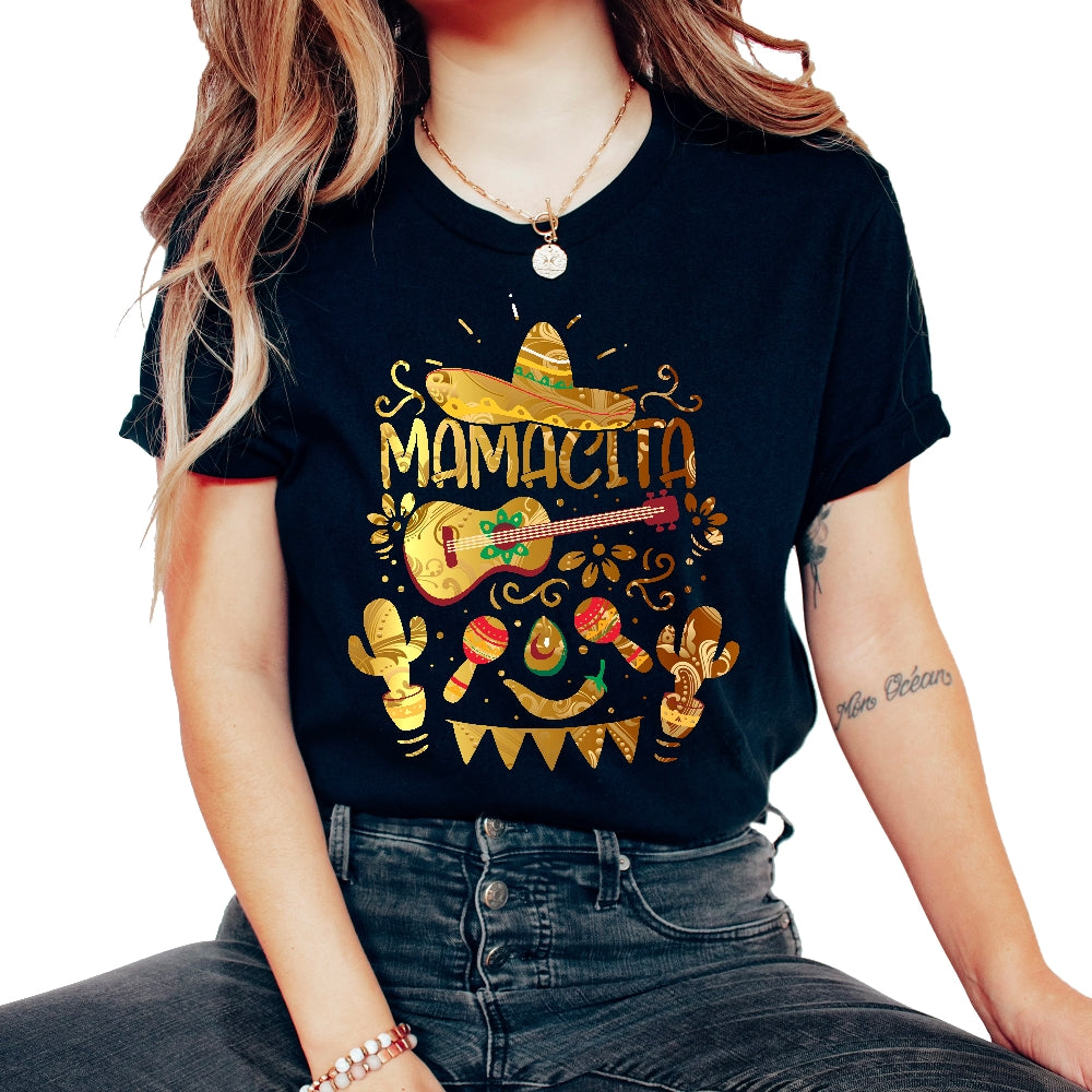 Mamacita Cinco De Mayo Mexican Hat Mexico Flag Tacos Fiesta - Unisex T-Shirt - Black
