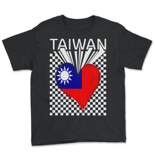 Load image into Gallery viewer, Taiwan Shirt, Taiwan Flag Heart Design Tee, Support Taiwanese People - Youth Tee - Black
