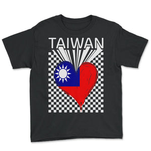 Taiwan Shirt, Taiwan Flag Heart Design Tee, Support Taiwanese People - Youth Tee - Black