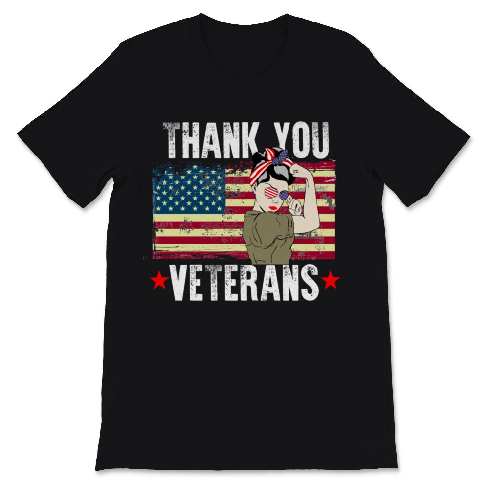 Thank You Veterans Day Celebration Vintage American Flag Strong Woman