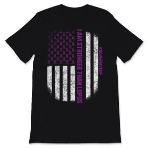 I Am Stronger Than Lupus Awareness Retro USA American Flag Purple