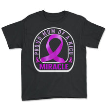 Load image into Gallery viewer, Preemie Mom Shirt, Proud Mom Of A NICU Miracle Purple Ribbon Tee, - Youth Tee - Black
