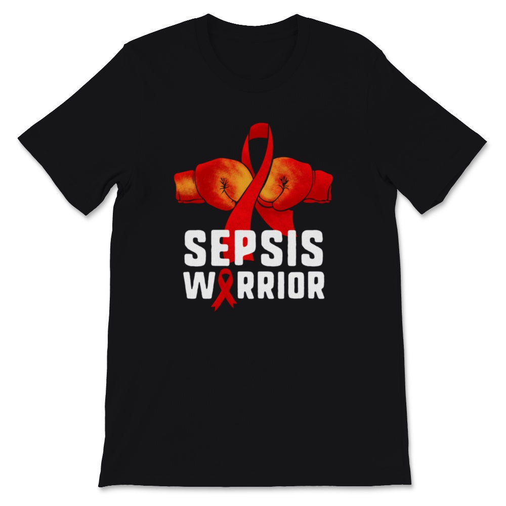 Sepsis Warrior Red Ribbon Boxing Gloves Awareness Faith Warrior