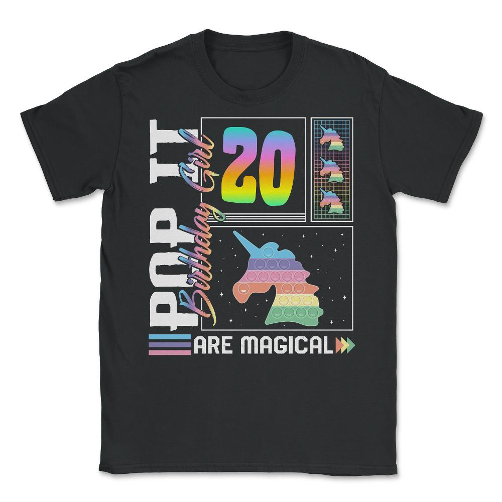 20th Birthday Girl Unicorn Cute Tee, Pop Birthday Party Theme Costume - Unisex T-Shirt - Black