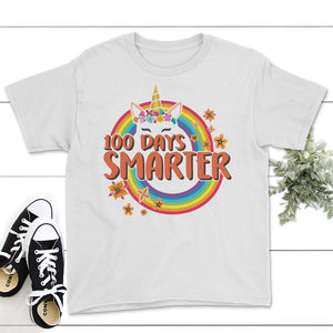 100 Days Smarter, Funny 100 Days School Unicorn Tee, Teacher And