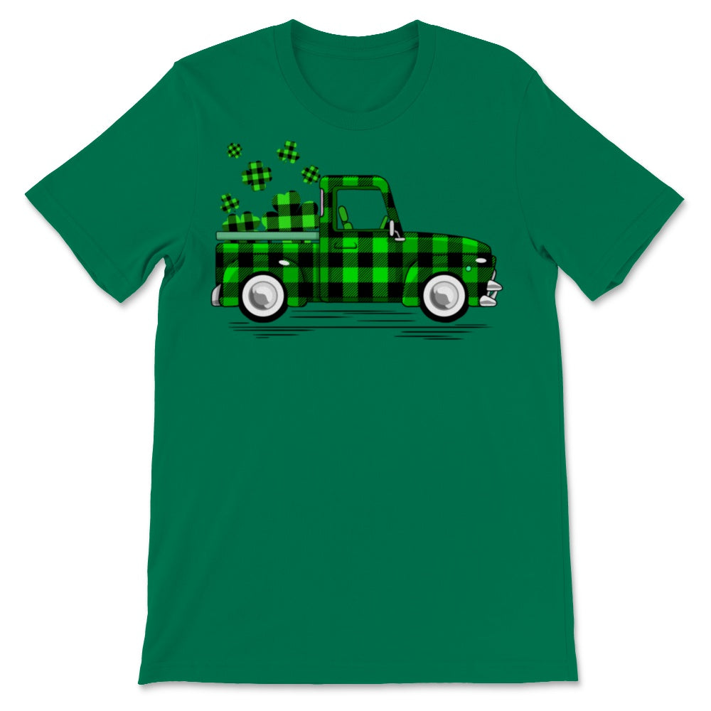 St Patrick's Day Truck Green Buffalo Plaid Pattern Shamrocks Pickup