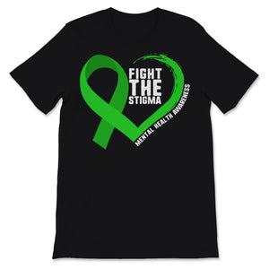 Fight The Stigma Mental Health Disease Awareness Green Heart Ribbon