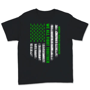 Mental Health Awareness We All Fight Together Green Ribbon USA Flag