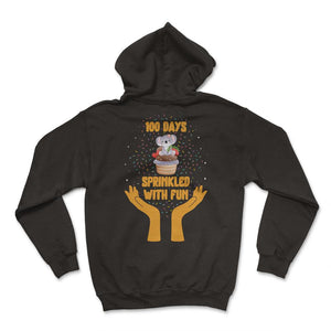 School Shirt, 100 Days Of Sprinkled With Fun Koala Cupcake Tee, Back - Hoodie - Black
