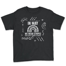 Load image into Gallery viewer, In May We Wear Stripes Ehlers Danlos Syndrome Awareness Rainbow Shirt - Youth Tee - Black
