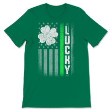 Load image into Gallery viewer, St Patrick&#39;s Day Lucky Shamrock Green Vintage USA American Flag Retro
