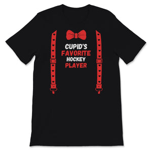 Valentines Day Shirt Cupid's Favorite Hockey Player Funny Red Bow Tie