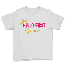 Load image into Gallery viewer, Hello First Grade Student Teacher Colorful Back To School Gold Crown
