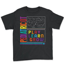 Load image into Gallery viewer, Occupational Therapy Shirt, Pediatric OT Play Learn Grow Tee, OT - Youth Tee - Black

