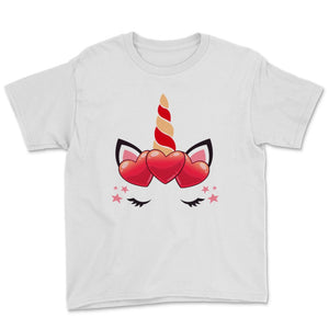 Cute Unicorn Face Valentine's Day Shirt Red Hearts Gift For Her Girls