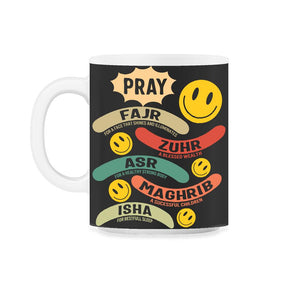 Pray Fajr Zuhr Asr Maghrib Isha Shirt, Muslim Praying Gift Vintage - 11oz Mug - Black on White